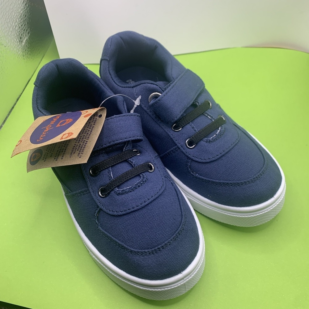 Oomphies Boys Ethan Navy Blue  Hook & Loop Strap Sneaker Shoes 12Y New With Tags